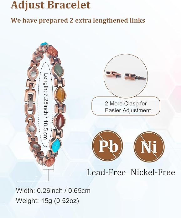 Copper Bracelets for Women, Pure Copper with Colored Turquoise Bracelet, 3500 Gauss Magnets, Fashion Jewelry（FUTI-1）