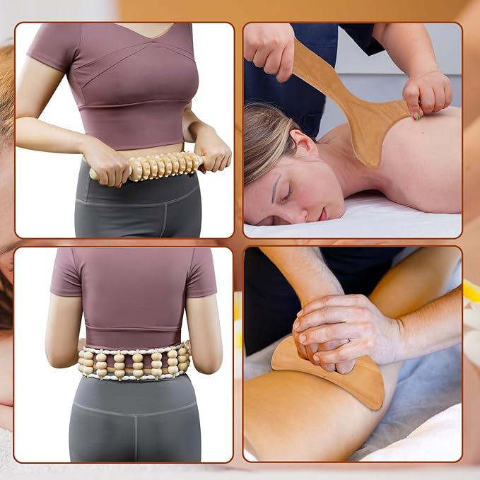 5Pcs Wood Therapy Massage Tools Lymphatic Drainage Massager Maderoterapia Kit Wooden Masager Body Sculpting Tools for Relax Muscles Body Shaping