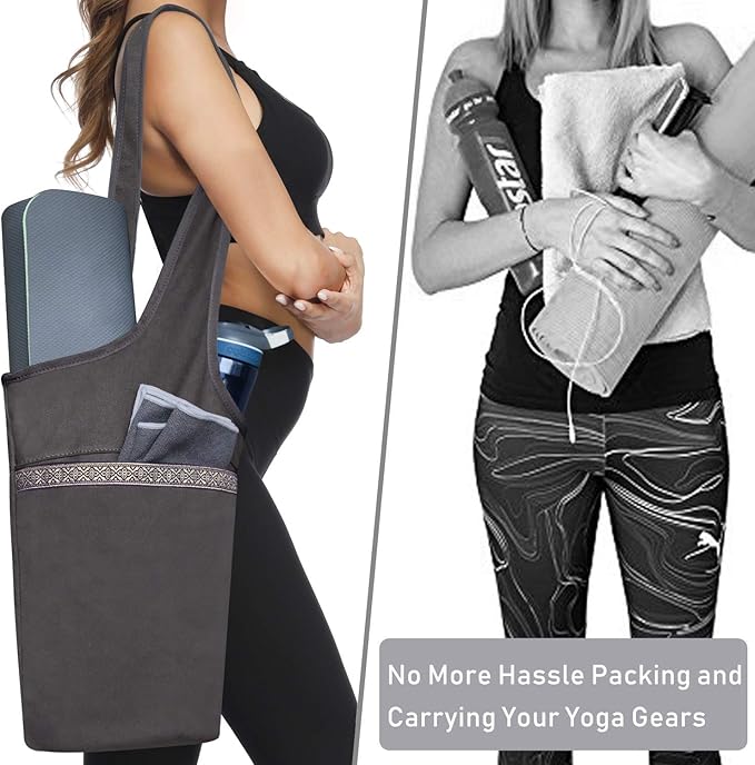 Ewedoos Canvas Yoga Mat Bag Fits Most Mats Yoga Bag with Large Storage Pockets to Hold More Accessories Ideal for Pilates Workout Gifts & Travel
