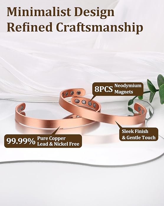 BioMag 2Pcs 99.99% Copper Bracelet for Women, Adjustable Magnetic Bracelets Bangle Cuff with 3500 Gauss Magnets, Jewelry Gift
