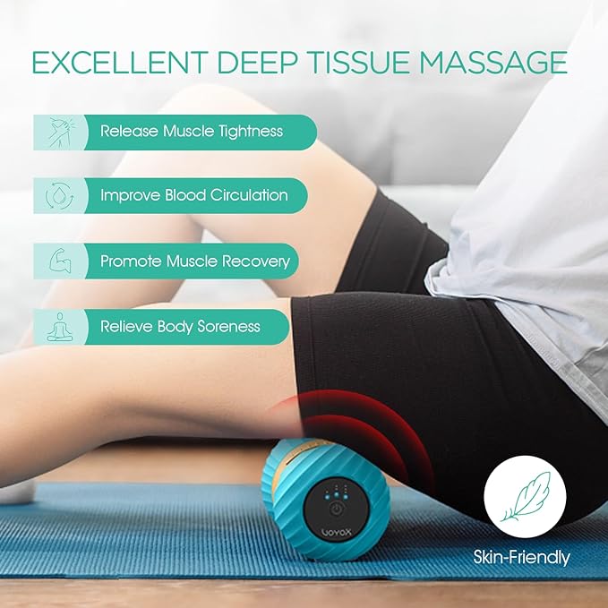 VOYOR-HEALTH Vibrating Peanut Massage Ball Roller, Electric Double Lacrosse Massage Ball with 4 Intensities for Muscle Pain Relief, Rechargeable Deep Tissue Massage, Yoga Sports Fitness MB300 (Blue)