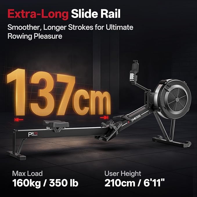 PASYOU Air Rowing Machine for Home,10-Level Resistance 350lb Load Rower Machine,Foldable Row Machines Commercial with 47in Rail and Bluetooth Backlit Monitor, Adjustable Tablet Holder PR70