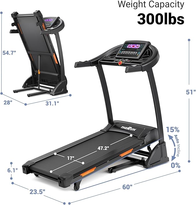 THERUN Incline Treadmill, Treadmills for Running and Walking, 300 lbs Weight Capacity Folding Treadmill with 0-15% Auto Incline, Wide Belt, 3.5 HP, App, Heart Rate
