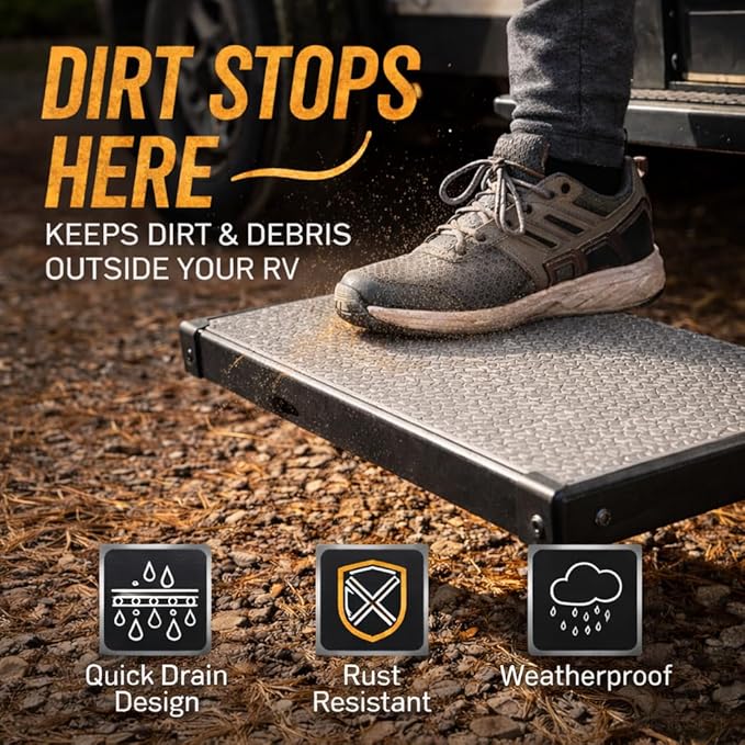 27.5" x 8" Non‑Slip SeaDek RV Step Treads – 6mm HD Material Embossed SeaDek EVA Foam, All Weather Resistant RV Stair Mats & Step Covers, Outdoor RV Accessory - All Black