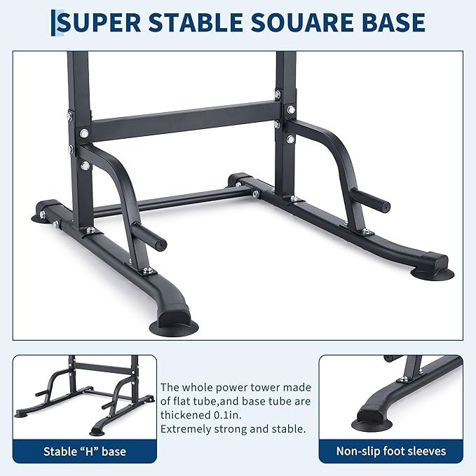 Multifunction Pull Up Bar Dip Station for Home Gym, Adjustable Height Power Tower, 880LBS Capacity Strength Training Equipment for Full Body Workout, Indoor Fitness Chin Up Bar for Men Women