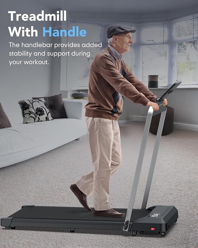 WELLFIT Folding Treadmills with Incline, Under Desk Walking Pad, Treadmill for Home Office with Handle Bar, 4 in 1 Smart Treadmill Work with KINOMAP Easy Move Upright Place, Manual Auto Incline Option