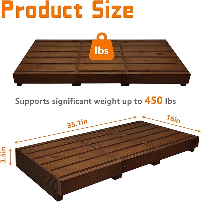 Outdoor Steps 3.5'' Height, Wooden Step Platform 35” Length, Step Stool with Non Slip Pads, Wooden Platform, Step for Outside, Wooden Platform for Bathroom, Kitchen, Bed(Dark Brown)
