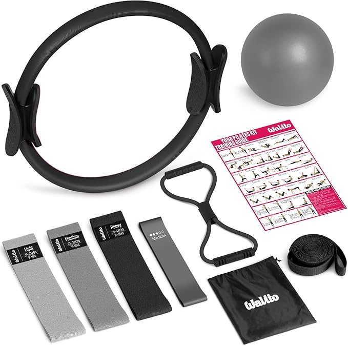 WALITO Home Pilates Kit for Women,Pilates Ring Set with Magic Circle,Resistance Bands,Figure 8 Workout Bands,Mini Ball, Compact Toning Fitness Essentials Starter Set Accessories Gift