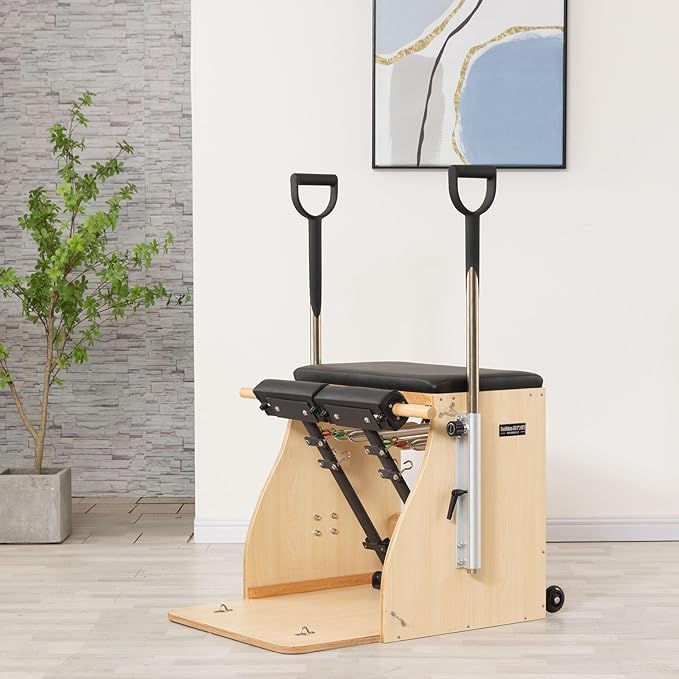 Yoga Pilates Fitness Trainer, Pilates Split-Pedal Stability Chair with Handles, Pilates Reformer Machine for Home, Maple Stability Pilates Pro Chair Equipment(Black)
