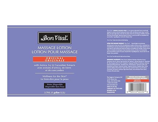 Bon Vital' Original Massage Lotion for a Versatile Massage Foundation to Relax Sore Muscles & Repair Dry Skin, Lightweight, Non-Greasy Formula to Moisturize and Repair Dry Skin, 1 Gal, Label may Vary