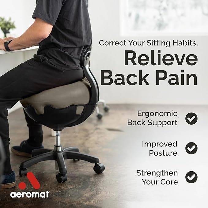Aeromat Elite Yoga Ball Chair for Office & Home 250lbs Cap – Ergonomic Balance Ball Desk Chair w/Lockable Wheels,Adjustable Height, Anti-Burst Removable Ball, Back Support for Posture & Core Relief