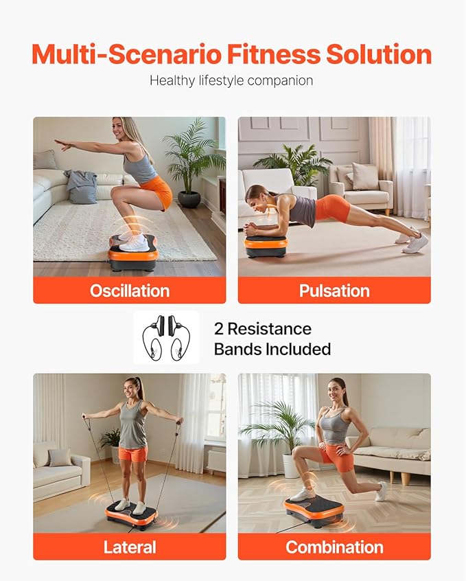 Happybuy Vibration Plate Exercise Equipment - The Ideal Whole Body Vibrating Platform for Both Women and Men. It's Designed for Lymphatic Drainage and Weight Loss, Comes with 2 Resistance Bands.