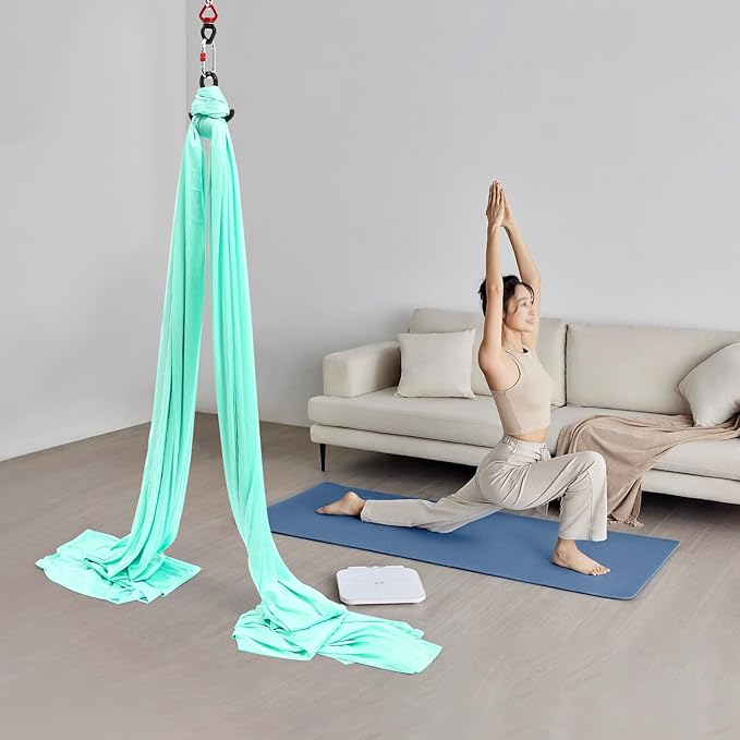 6M Aerial Silks Equipment Pilates Hanging Swing Rope Yoga Starter Set for Home Yoga Hammock Practice Kit for Aerial Dance w/360° Swivel Connector, 200kg Capacity