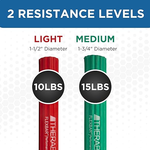 THERABAND FlexBar, 2 Pack, Red, Green, Therapy Twist Bar, Hand & Wrist Strength, Tennis & Golfer's Elbow, Tendonitis, Rehab Tool for Resistance Exercise, Grip Training, Relief & Recovery