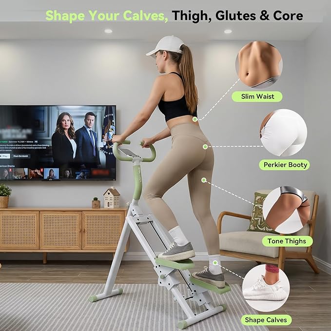 Stair Steppers for Exercise at Home, Folding Vertical Stair Stepper Climber, Full-Body Cardio Machine with Adjustable Handles, Steel Frame & Digital Monitor