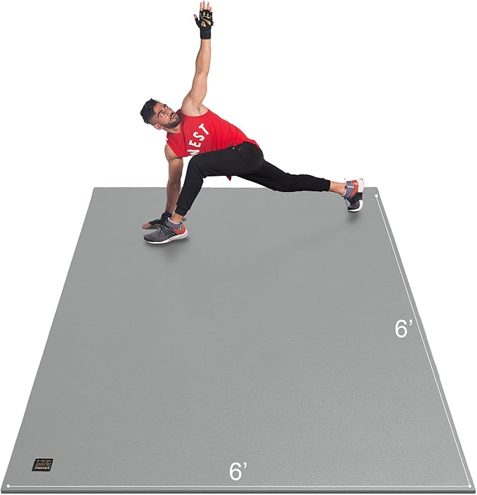 GXMMAT Large Exercise Mat 6'x4'/6'x5'/6'x6'(7mm), Thick Workout Mats for Home Gym Flooring, Extra Wide Non-Slip Durable Cardio Mat, Shoe Friendly, Perfect for Plyo, MMA, Jump Rope, Weights, Fitness