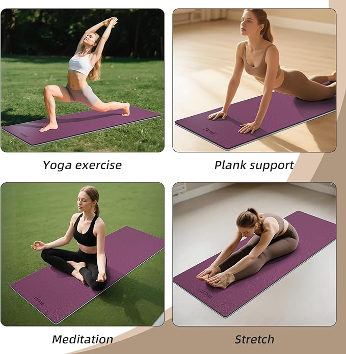 Yoga Mat Non Slip, Anti-Tear 1/4 Thick TPE Yoga Mats for Women and Men, 72"x24" Exercise & Fitness Mat with Carrying Strap, Workout Mats for Yoga, Pilates and Floor Exercise