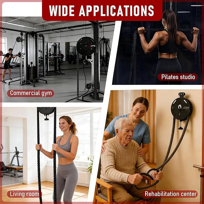 Suspension Endless Rope Pulley System, Endless Rope Trainer, Portable Cable Pulley Machine with Adjustable Resistance, Suspended Rope Climbing Machine for Athletes, Hiit & Functional Workouts Black