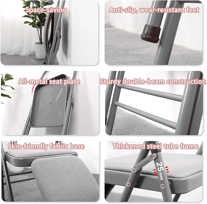 Foldable Yoga Auxiliary Chair for Adults Yoga Chair with Lumbar Support Metal Steel Frame 330 lbs Capacity YogaAuxiliaryChair for Balance Handstand Training Back Pain Relieving(Gray)