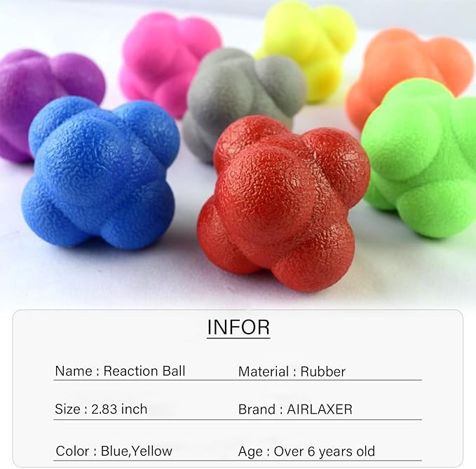 AIRLAXER Reaction Ball,Reflex Ball for Hand Eye Coordination Training,2.83 inch,Pack of 2-Blue,Yellow