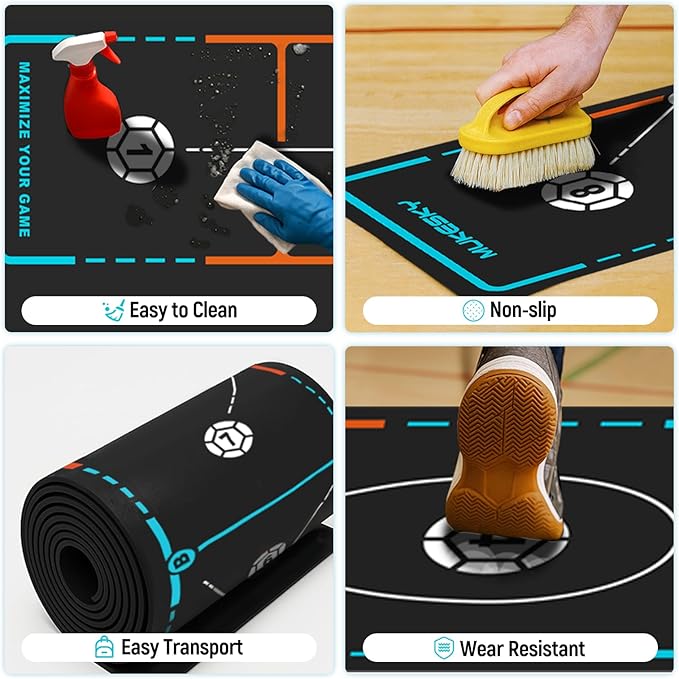 Soccer Training Mat with Integrated Ladder & Cones | 4-in-1 Football Footwork Agility Trainer for Team Practice | Non-Slip Speed & Ball Control Exercise Mat