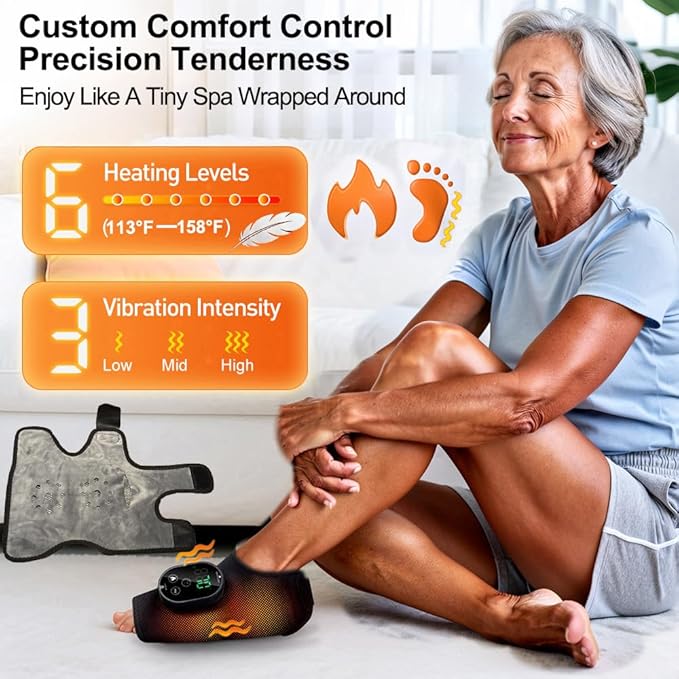 Foot Massager for Neuropathy Plantar Fasciitis Pain Relief, Cordless Heated Vibrating Cloud-Soft Ankle Wrap Feet Massage, Portable 2H Run Time, 6 Heats, 3 Modes, Auto-Off Timer, 1pcs