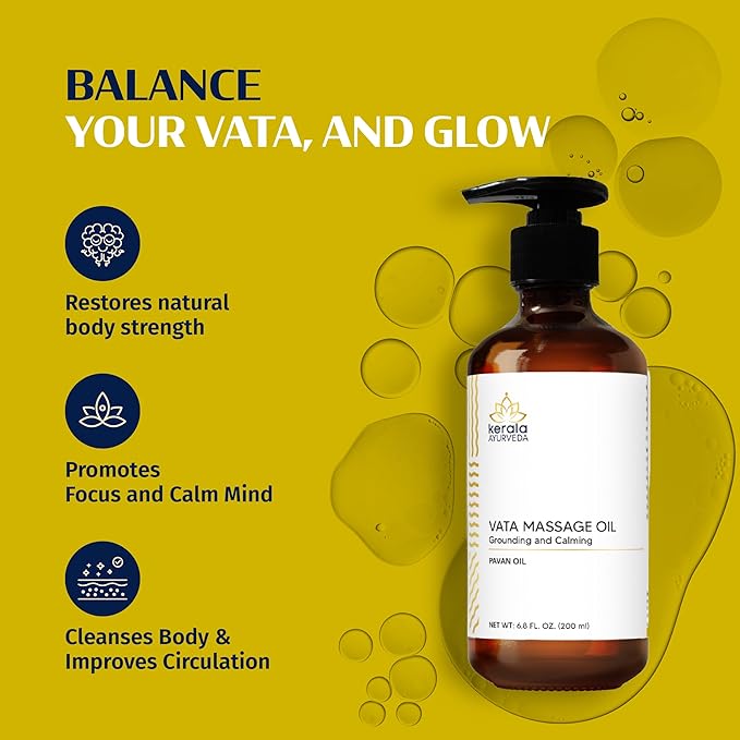 Kerala Ayurveda Everyday Herbal Massage Oil | Nourishes Dry Skin | Ashwagandha Rich Oil | Promotes Sleep & Relaxation | Ideal for Balancing Vata Dosha | Pavan Oil - 6.8 Fl Oz