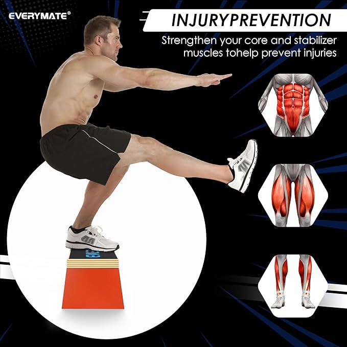 EVERYMATE Squat Block Athletic Balance Trainer for Stretching, Fitness, and Physical Therapy, Improve Balance, Stability, and Athletic Performance, Home Gym and Personal Training Equipment