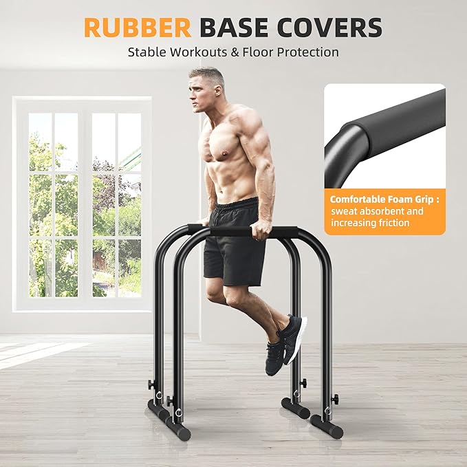 Outdoor Basic Adjustable Dip Bar Station - Heavy Duty Parallel Bars, Extra Tall & Thickened Steel Design for Home Gym, Calisthenics & Strength Training