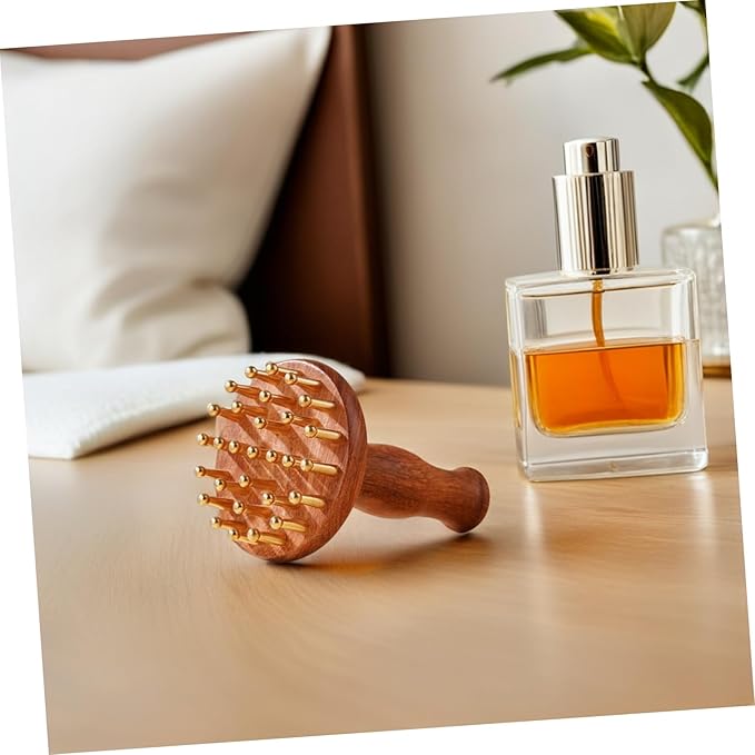 Sandalwood Meridian Massage Brush with Brass Points for Scalp and Full Body - Manual Wooden Comb for Muscle Tension Relief Relaxation Tool