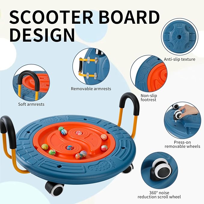 3-In-1 Balance Scooter Board for Kids，Plastic Wobble Balance Board Rocker Maze with Handles, 5 Balls, Toddler Floor Scooter Boards for Sensory Training, Physical Therapy