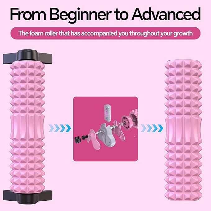 Foam Roller with Detachable Stand, 18” Deep Tissue Massage Roller, 3-Level Height Adjustable Support, Beginner-Friendly Design for Home Workout & Muscle Recovery - Pink