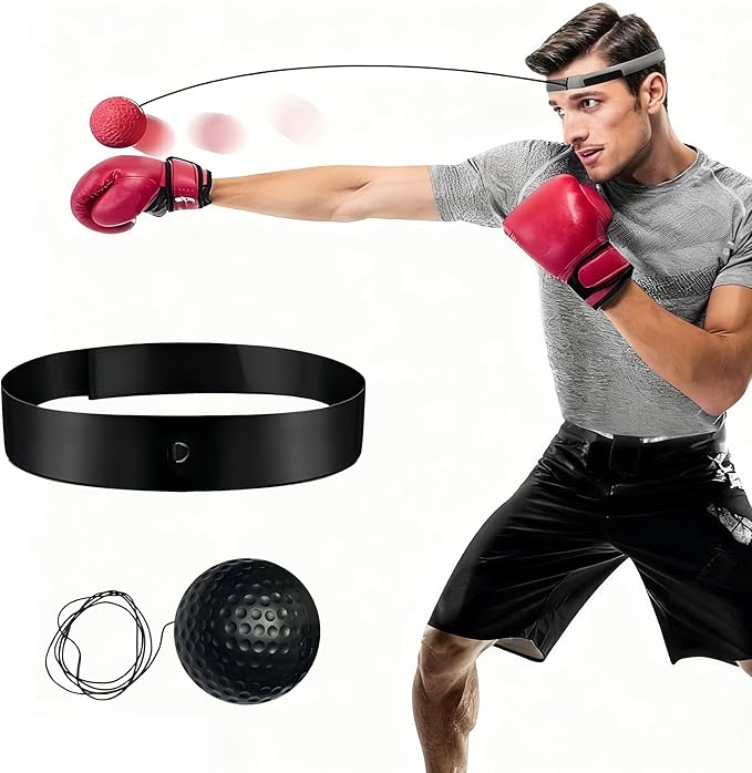 Boxing Reflex Ball Headband Set - Includes 1 Ball and 1 Adjustable Headbands for Beginner Proficiency Improvement,Great Boxing Equipment Fun Fitness for All Ages