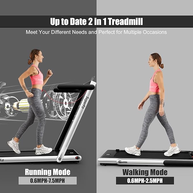 Goplus 2 in 1 Folding Treadmill, 2.25HP Superfit Under Desk Electric Treadmill, Installation-Free with Remote Control, APP Control and LED Display, Walking Jogging for Home Office