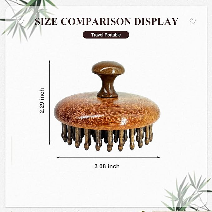 Wooden Scalp Massager for Hair Growth, Bamboo Head Massage Brush to Stimulate Circulation, Natural Anti-Static Scalp Scrubber for Wet/Dry, Relaxing Gua Sha Tool for Face & Body, Gift for Women Men