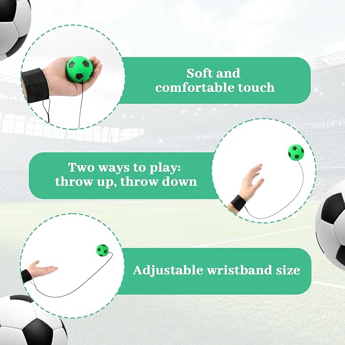 Green Wrist Ball, 2.36 Inch Rebound Ball Bounce Back with Wrist Strap, Rubber Sports Elastic String Exercise Activity and Play for Adults Teens