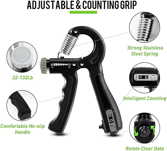 Hand Grip Strengthener Workout Kit (10Pcs) Hands Grip Strength Trainer, Forearm Gripper, Finger Exerciser Stretcher Wrist Ball, Stress Relief Ball for Men and Women, Injury Recovery
