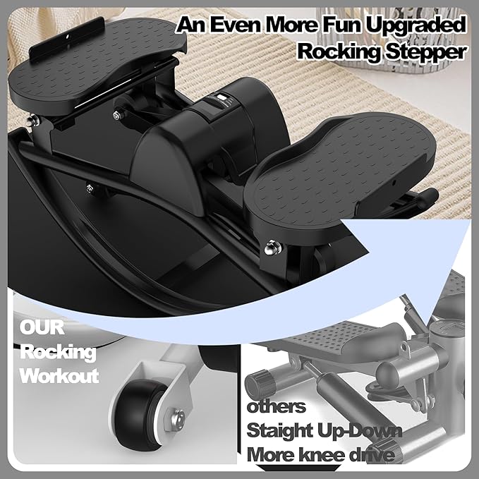 Rocking Stepper for Exercise at Home, 3D Motion Stair Stepper with Resistance Bands & Balance Board, Low-Impact Full Body Workout Equipment, Stable Structure Exercise Equipment[New Vision]