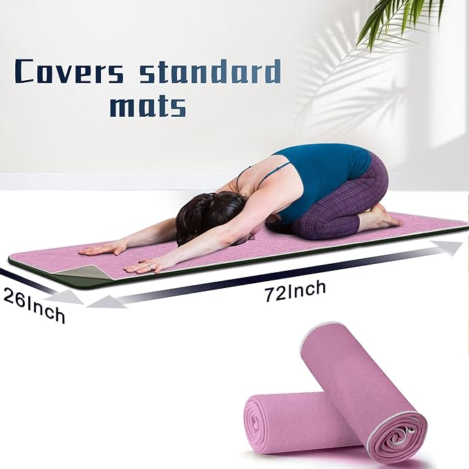 Hot Yoga Towel Non-Slip, 2 Pack Thick & Soft Yoga Mat Towel, Sweat Absorbent, with Grip Dot, 72" x 26", Yoga Towel for Hot Yoga, Pilates, Fitness and Gym Workouts, Light Purple
