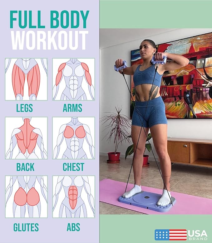 Pilates Board Portable Reformer Set Pilates Kit with Resistance Bands Ball Timer Display for Home Workout Fitness Abs Glutes Women Foldable Multifunction Pilates Machine
