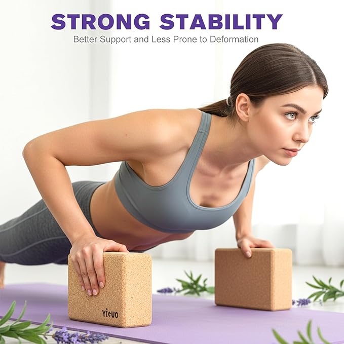YIGUO Cork Yoga Blocks 2 Pack,Lavender Scented Yoga Blocks with Non-Slip Surface,Premium Yoga Accessories for Women & Men,9"x6"x3"