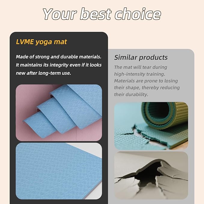 Yoga Mat Non Slip, Anti-Tear 1/4 Thick TPE Yoga Mats for Women and Men, 72"x24" Exercise & Fitness Mat with Carrying Strap, Workout Mats for Yoga, Pilates and Floor Exercise