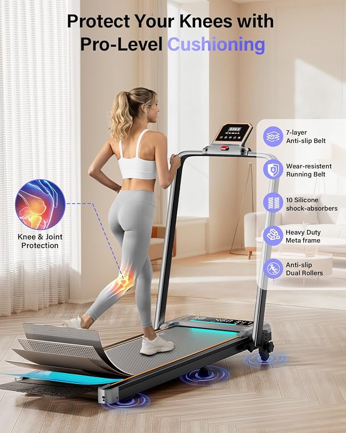 Walking Pad Treadmill with 12% Incline & Dual LED Display, 4 in 1 Walking Pad with Handle Bar, 3.5HP Foldable Under Desk Treadmill, Portable Treadmills for Home 350LBS, 4 Adjustable Incline, RGB Light