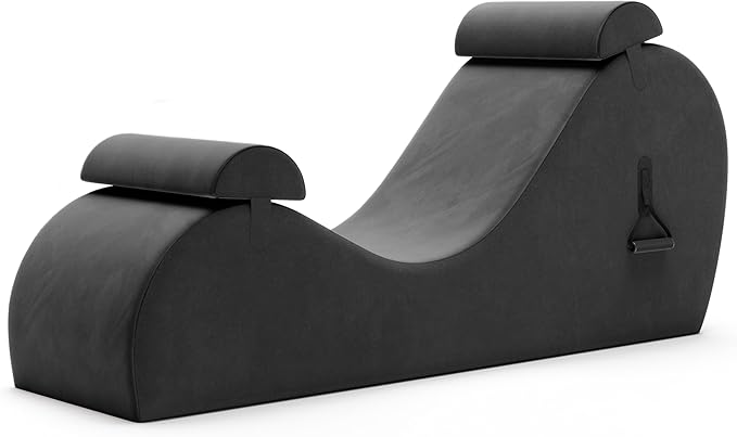 Avana Chakra Yoga Chaise - 2 Adjustable Headrests & Handles with Adjustable Straps, Micro-Velvet/Microloop, Black & Grey
