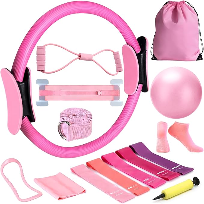 Home Pilates Kit for Women - Complete Equipment Set with Magic Circle Hoop, Anti-Burst Ball & 5 Resistance Bands for Effective Workouts