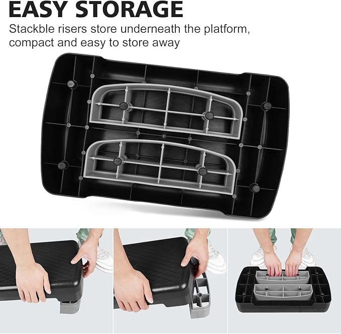 18'' Adjustable Aerobic Step Platform, Adjustable Fitness 4-6in Exercise Stepper Workout with 2 Risers, Aerobics Stepper Workout Stepper for Home Gym Cardio Strength & Training