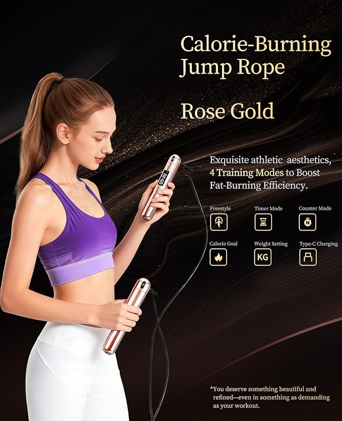 Smart Jump Rope | Accurate Calorie Tracking & 4 Training Modes | Adjustable Steel Wire Rope | Built-in High-Speed Bearings | Type-C Charging | Ideal for Fat Burning, Speed Training & Home Workouts