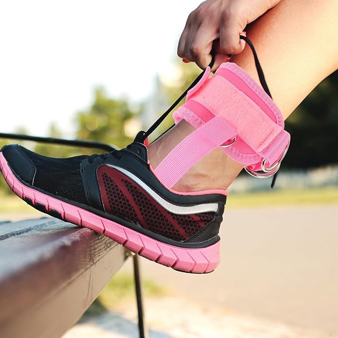 PRETYZOOM Ankle Bind Straps for Cable Machine Workout, 2pcs Pink Adjustable Hook and Loop Attachments for Leg Strength Training and Glute Exercises in Home Gym
