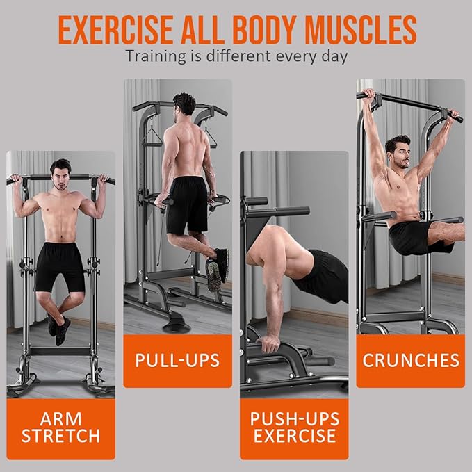 Power Tower Pull Up & Dip Station Multi-Function Home Strength Training Fitness Workout Station Height Adjustable