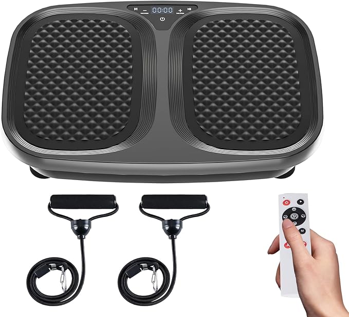 NEWBULIG Vibration Plate, Whole Body Workout Vibrating Platform with LED Touch Screen & Pull Ropes for Weight Loss & Muscle Toning, Home Gym Fitness Equipment with Remote Control for Women Men, Black